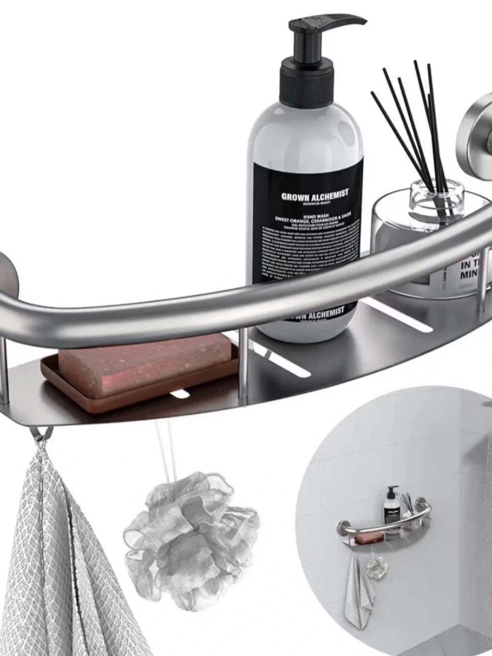 Satin Brushed Nickel Shower Grab Bar W/Storage Shelf 18 Inch, Stainless Steel
